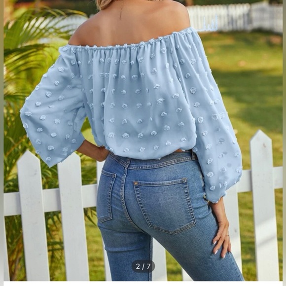 Shein Chiffon Swiss Dot Bishop Sleeve Blouse - Picture 2 of 4